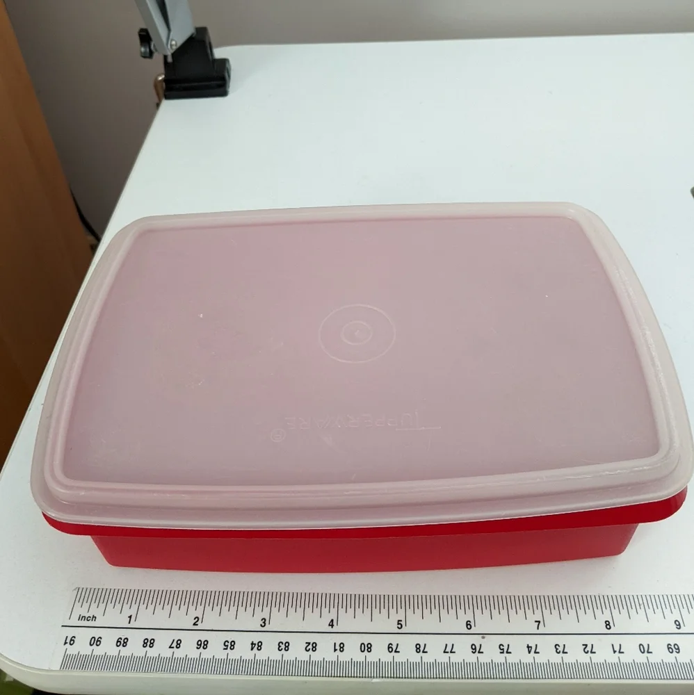 Vintage Red Tupperware Tuppercraft Divided Stow N Go Tackle Craft Sewing Box Lid